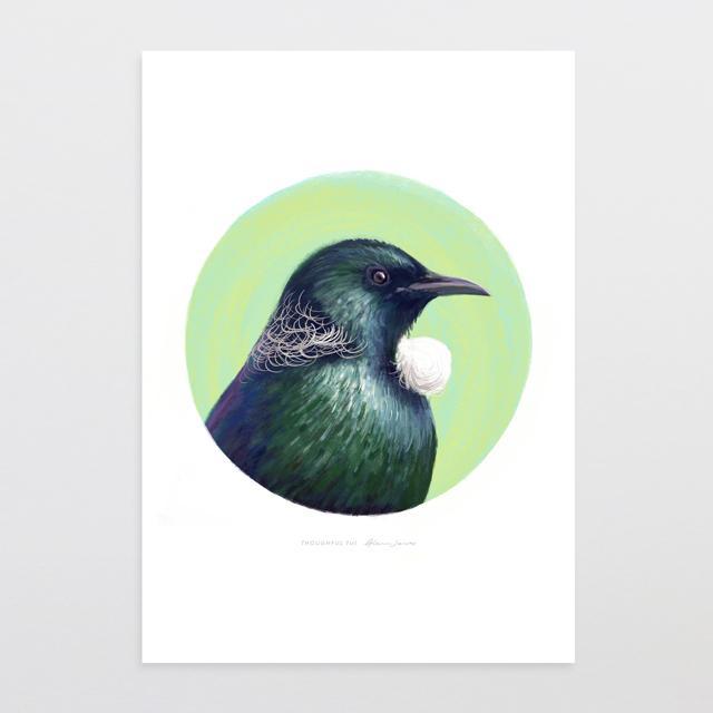 Thoughtful Tui Art Print-Glenn Jones Art