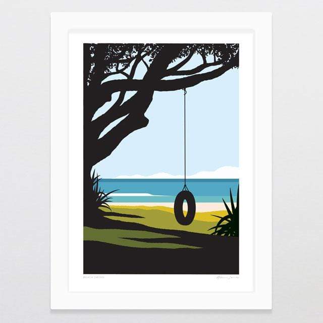 Glenn Jones Art Beach Swing Art Print Art Print A4 Print / White Frame