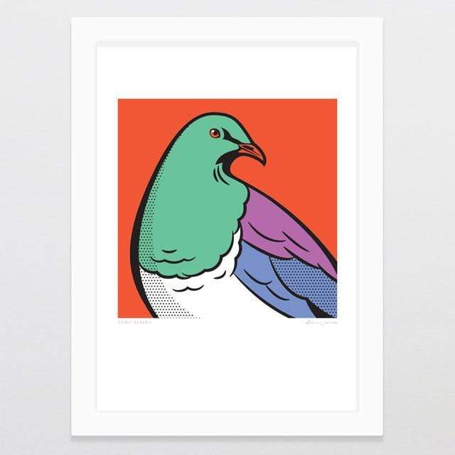 Glenn Jones Art Comic Kereru Art Print Art Print A4 Print / White Frame