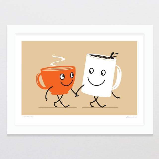 Glenn Jones Art Food Friends 7 - Tea & Coffee Art Print Art Print A4 Print / White Frame
