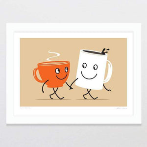 Glenn Jones Art Food Friends 7 - Tea & Coffee Art Print Art Print A4 Print / White Frame