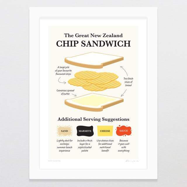 Glenn Jones Art Kiwi Cuisine Art Print Art Print A4 Print / White Frame