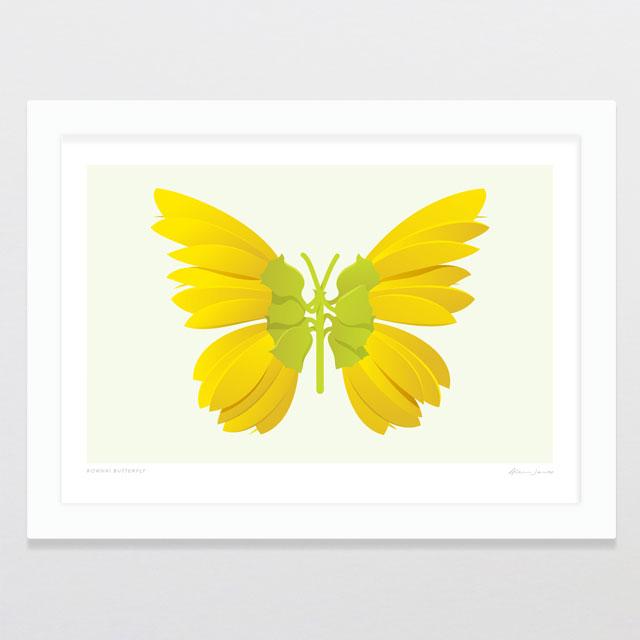 Glenn Jones Art Kowhai Butterfly Art Print Art Print A4 Print / White Frame