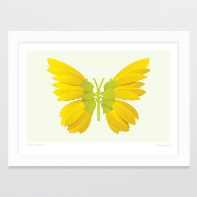 Glenn Jones Art Kowhai Butterfly Art Print Art Print A4 Print / White Frame