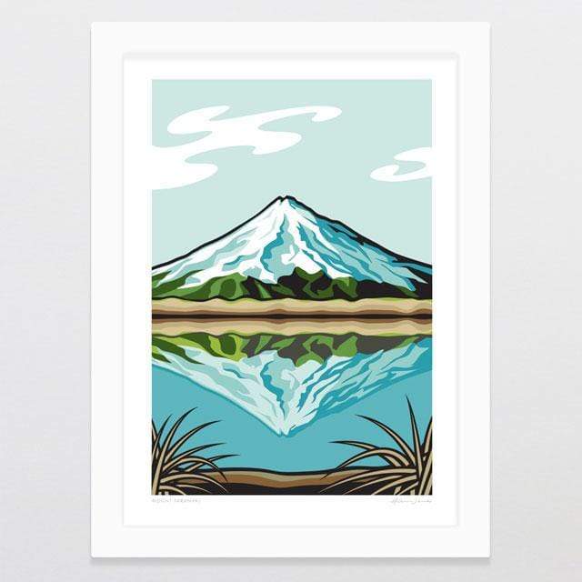Glenn Jones Art Mount Taranaki Art Print Art Print A4 Print / White Frame