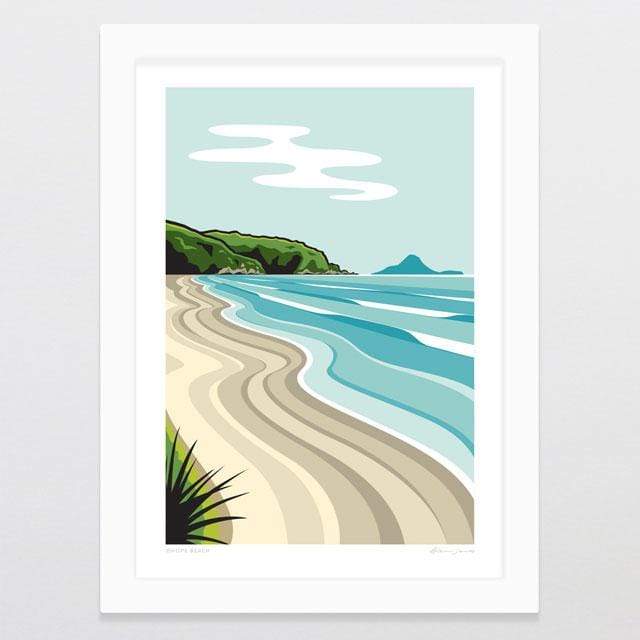 Glenn Jones Art Ohope Beach Art Print Art Print A4 Print / White Frame