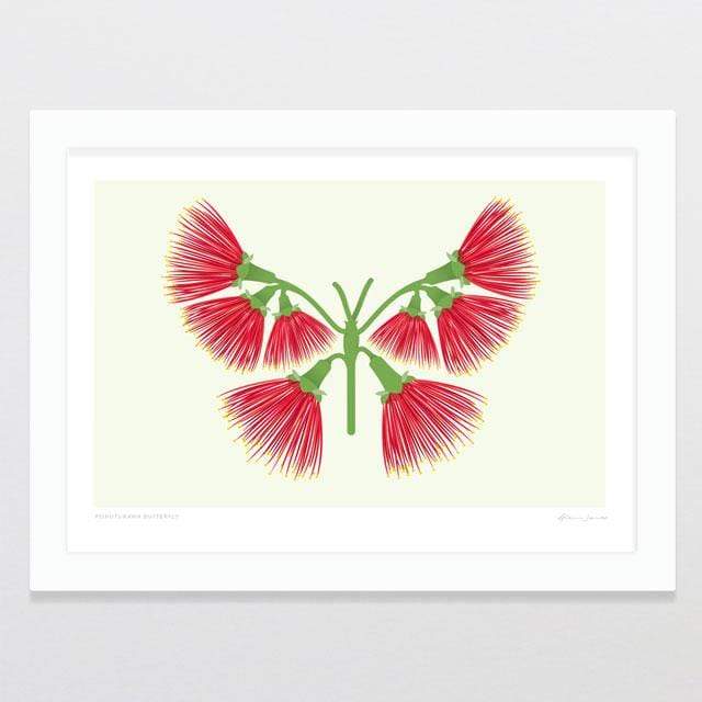Glenn Jones Art Pohutukawa Butterfly Art Print Art Print A4 Print / White Frame
