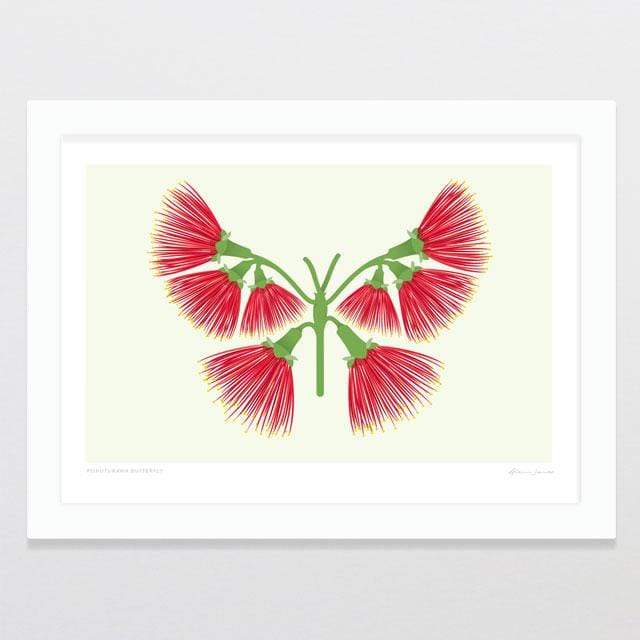 Glenn Jones Art Pohutukawa Butterfly Art Print Art Print A4 Print / White Frame