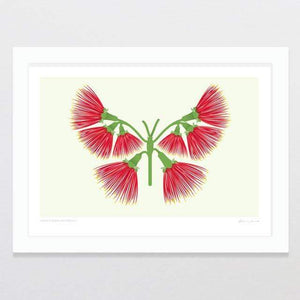 Glenn Jones Art Pohutukawa Butterfly Art Print Art Print A4 Print / White Frame
