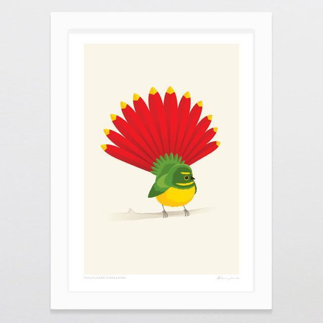 Pohutukawa Piwakawaka Art Print-Glenn Jones Art