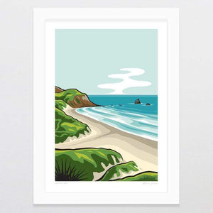 Glenn Jones Art Sandfly Bay Art Print Art Print A4 Print / White Frame