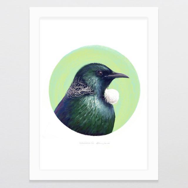 Thoughtful Tui Art Print-Glenn Jones Art