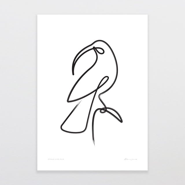 Glenn Jones Art Single Line Huia Art Print Art Print A4 / Unframed