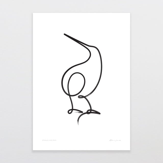 Glenn Jones Art Single Line Kiwi Art Print Art Print A4 / Unframed