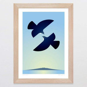 Glenn Jones Art Morning Tui Art Print Art Print Rangitoto / A4 Print / Raw Oak