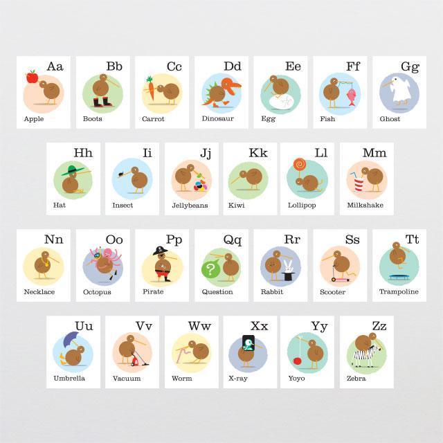 Alphabet Kiwi Flash Cards-Glenn Jones Art